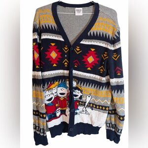 Peanuts Snoopy & Friends Cardigan Sweater Mens Large Multicolor Aztec Design